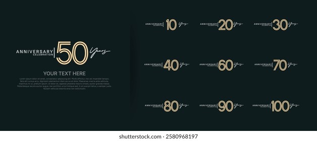 logo anniversary set. gold and white color on green background for special event