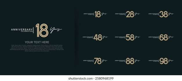 logo anniversary set. gold and white color on green background for special event