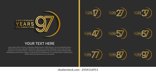 logo anniversary set. golden color with swoosh on black background for special event