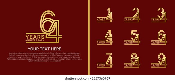logo anniversary set. golden color on red background for special event