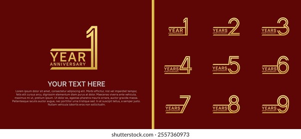 logo anniversary set. golden color on red background for special event