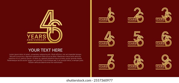 logo anniversary set. golden color on red background for special event