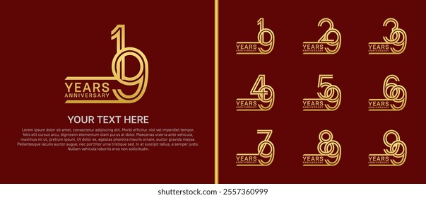 logo anniversary set. golden color on red background for special event