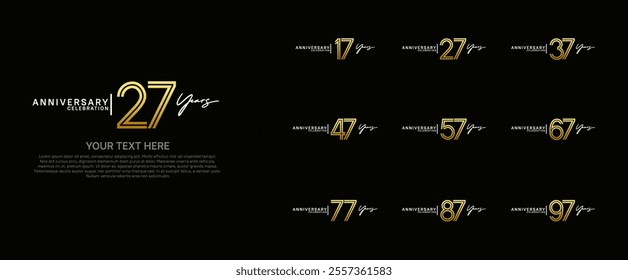 logo anniversary set. golden and silver color on black background for special event