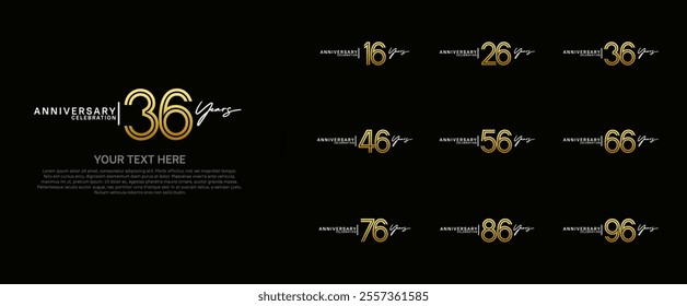 logo anniversary set. golden and silver color on black background for special event