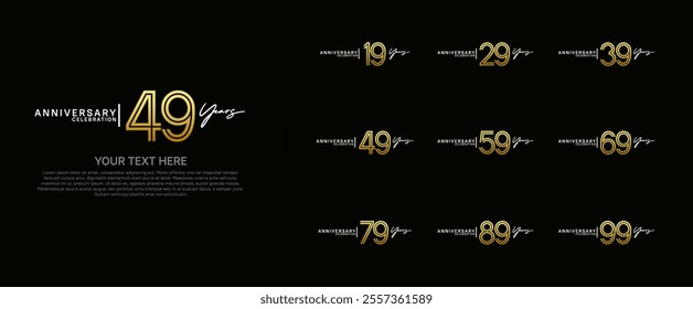 logo anniversary set. golden and silver color on black background for special event