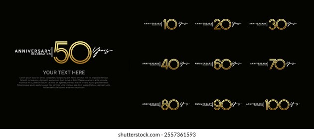 logo anniversary set. golden and silver color on black background for special event