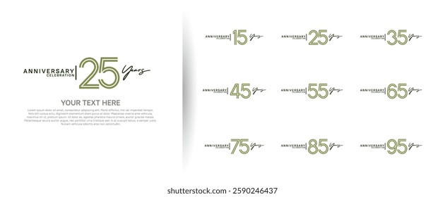 logo anniversary set. green and black color on white background for special event