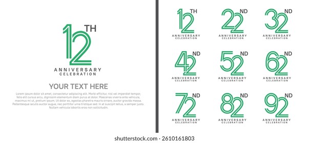 logo anniversary set. green and black color on white background for special event