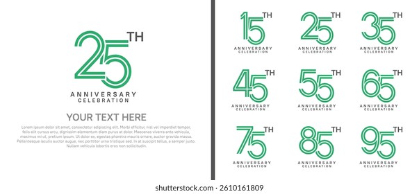 logo anniversary set. green and black color on white background for special event