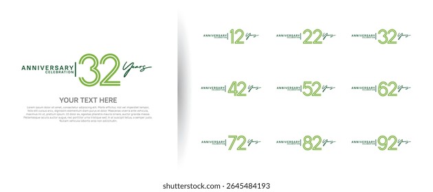 logo anniversary set. green and black color on white background for special event