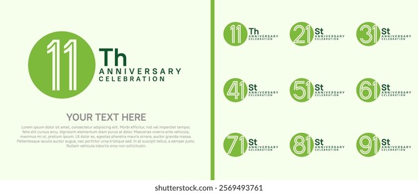 logo anniversary set. green color with circle on white background for special event