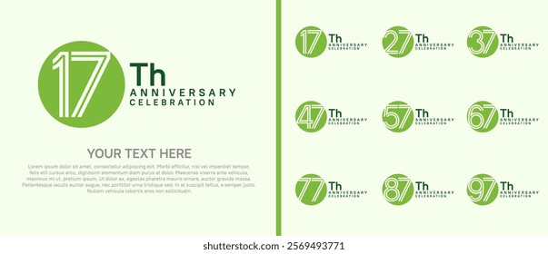 logo anniversary set. green color with circle on white background for special event