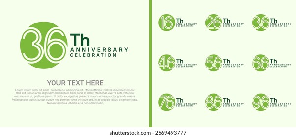 logo anniversary set. green color with circle on white background for special event