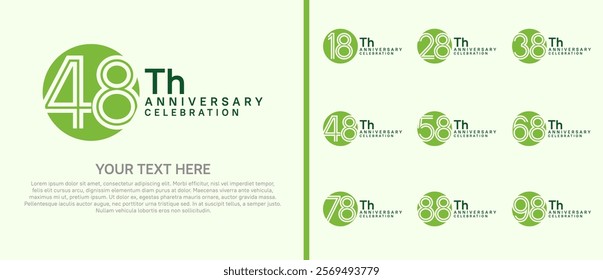 logo anniversary set. green color with circle on white background for special event