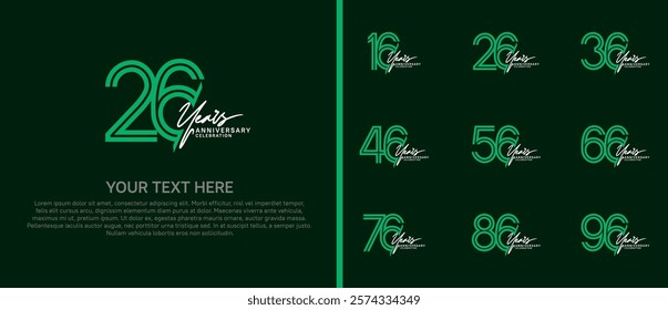 logo anniversary set. green color with white handwriting on green background for special event