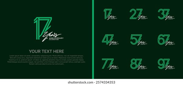 logo anniversary set. green color with white handwriting on green background for special event