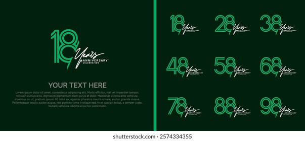 logo anniversary set. green color with white handwriting on green background for special event