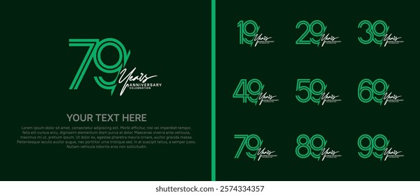 logo anniversary set. green color with white handwriting on green background for special event