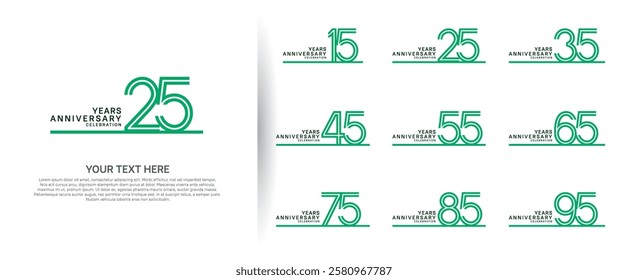 logo anniversary set. green color with long line on white background for special event