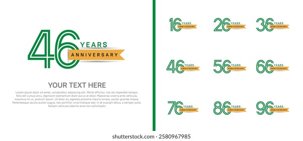 logo anniversary set. green color with yellow ribbon on white background for special event