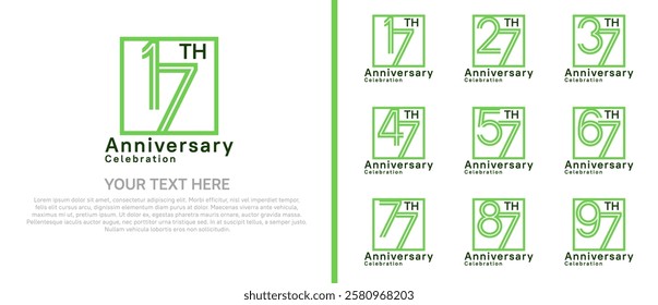 logo anniversary set. green color with square on white background for special event