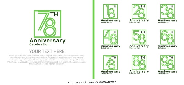 logo anniversary set. green color with square on white background for special event