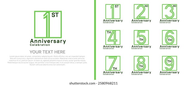 logo anniversary set. green color with square on white background for special event