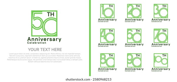 logo anniversary set. green color with square on white background for special event