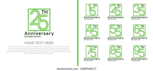 logo anniversary set. green color with square on white background for special event