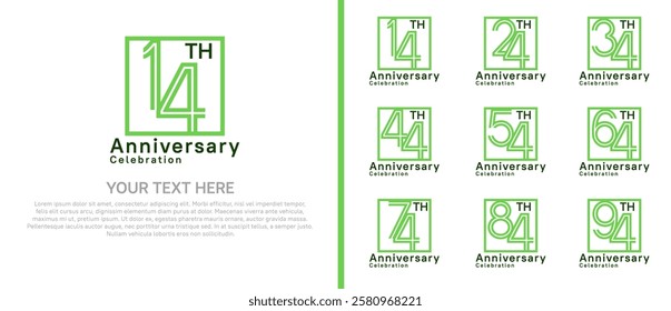 logo anniversary set. green color with square on white background for special event