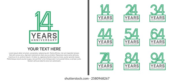logo anniversary set. green color with square on white background for special event