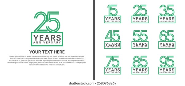 logo anniversary set. green color with square on white background for special event