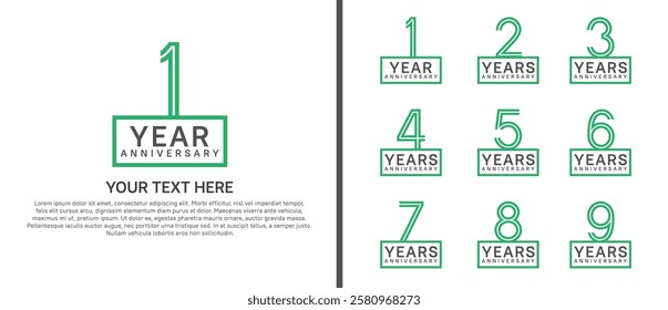 logo anniversary set. green color with square on white background for special event