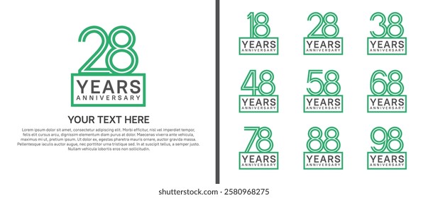 logo anniversary set. green color with square on white background for special event