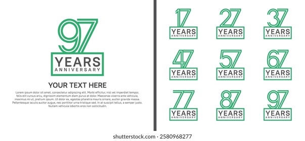 logo anniversary set. green color with square on white background for special event