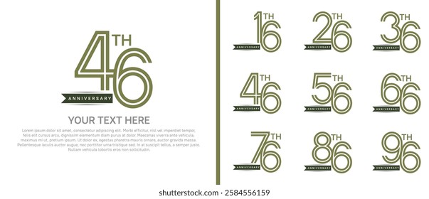 logo anniversary set. green color with ribbon on white background for special event