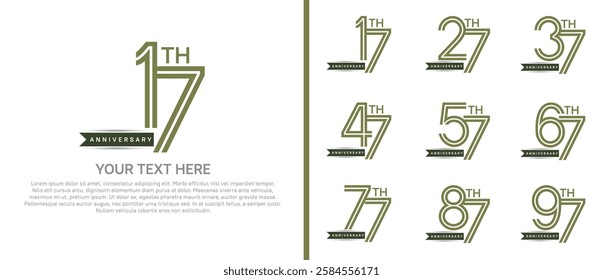 logo anniversary set. green color with ribbon on white background for special event