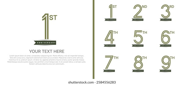 logo anniversary set. green color with ribbon on white background for special event