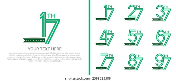 logo anniversary set. green color with ribbon on white background for special event