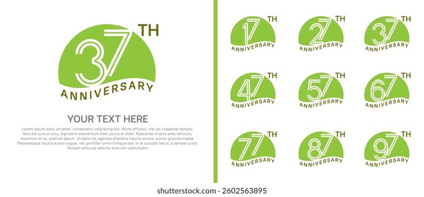 logo anniversary set. green color with half circle on white background for special event