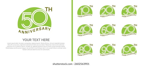 logo anniversary set. green color with half circle on white background for special event