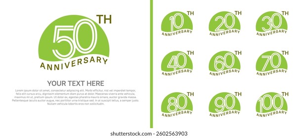 logo anniversary set. green color with half circle on white background for special event