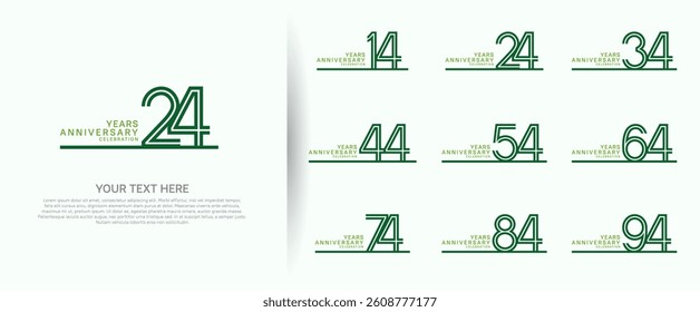 logo anniversary set. green color with long line on white background for special event