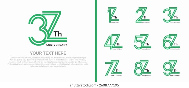 logo anniversary set. green color double line on white background for special event