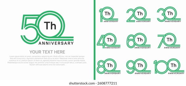 logo anniversary set. green color double line on white background for special event