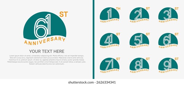 logo anniversary set. green color with half circle on white background for special event