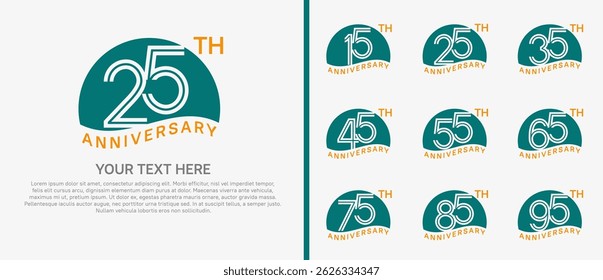 logo anniversary set. green color with half circle on white background for special event