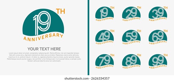 logo anniversary set. green color with half circle on white background for special event