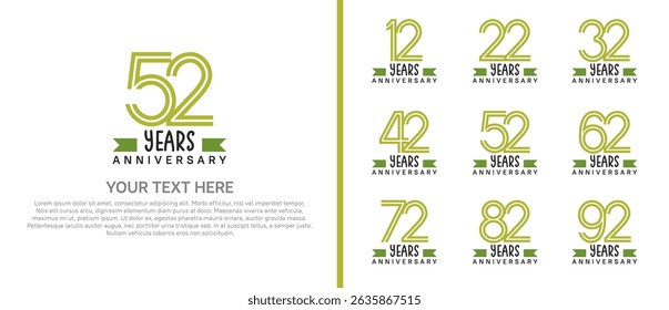 logo anniversary set. green color with green ribbon on white background for special event